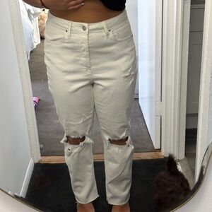 Wild Fable White Super High-Rise Slim Straight Leg Jeans with Distressed Knees